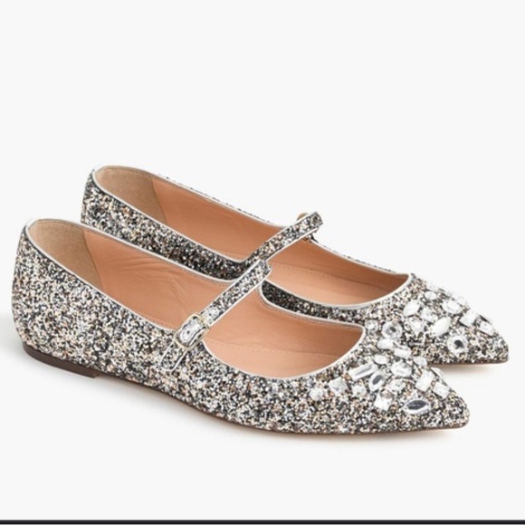 J.Crew Mary Jane Embellished Glitter Flats Sz 6.5 NIB